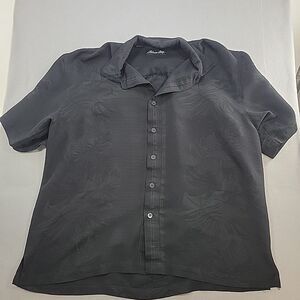 Milano Bay Hawaiian Button Front Black Floral Shirt Men's Size Large